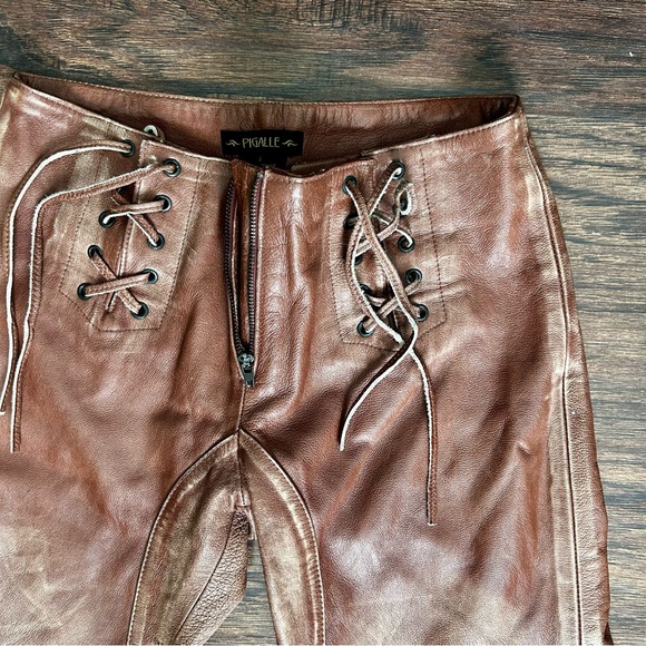 Brown Leather Lace-Up Pants - Picture 2 of 4